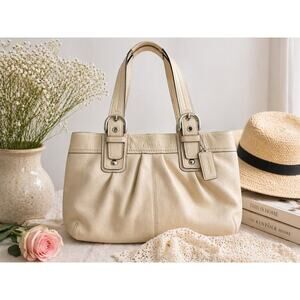 Vintage Coach Soho Tote Bone Pebbled Leather F13733 Cream Bag